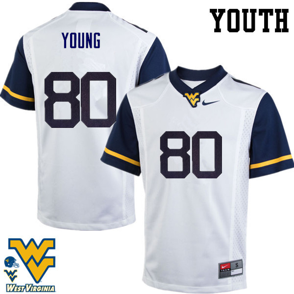 NCAA Youth Jonn Young West Virginia Mountaineers White #80 Nike Stitched Football College Authentic Jersey FH23I66QX